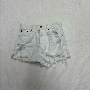 Zara White Ripped Jean Shorts